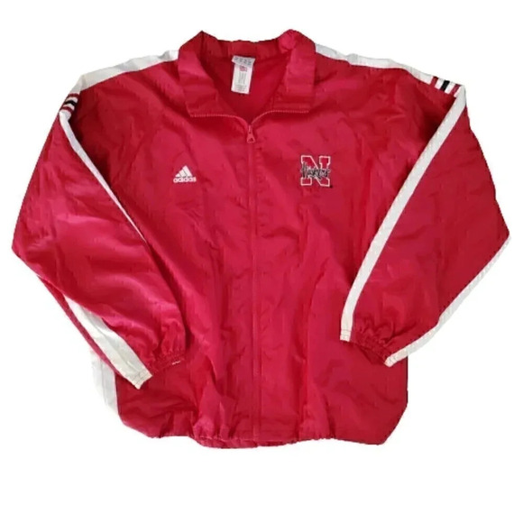 Men's ADIDAS Red White Windbreaker SZ L Large Nebraska Cornhuskers Football - Picture 1 of 13